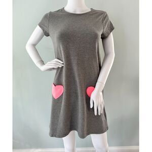 Cat & Jack Girls Gray Pink Heart Pocket Short Sleeve Valentine Dress Tunic XL